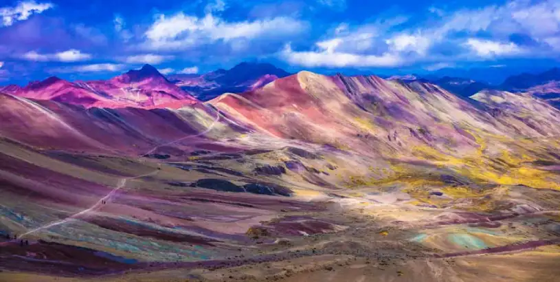 View of the Vinicunca Rainbow Mountain surroundings